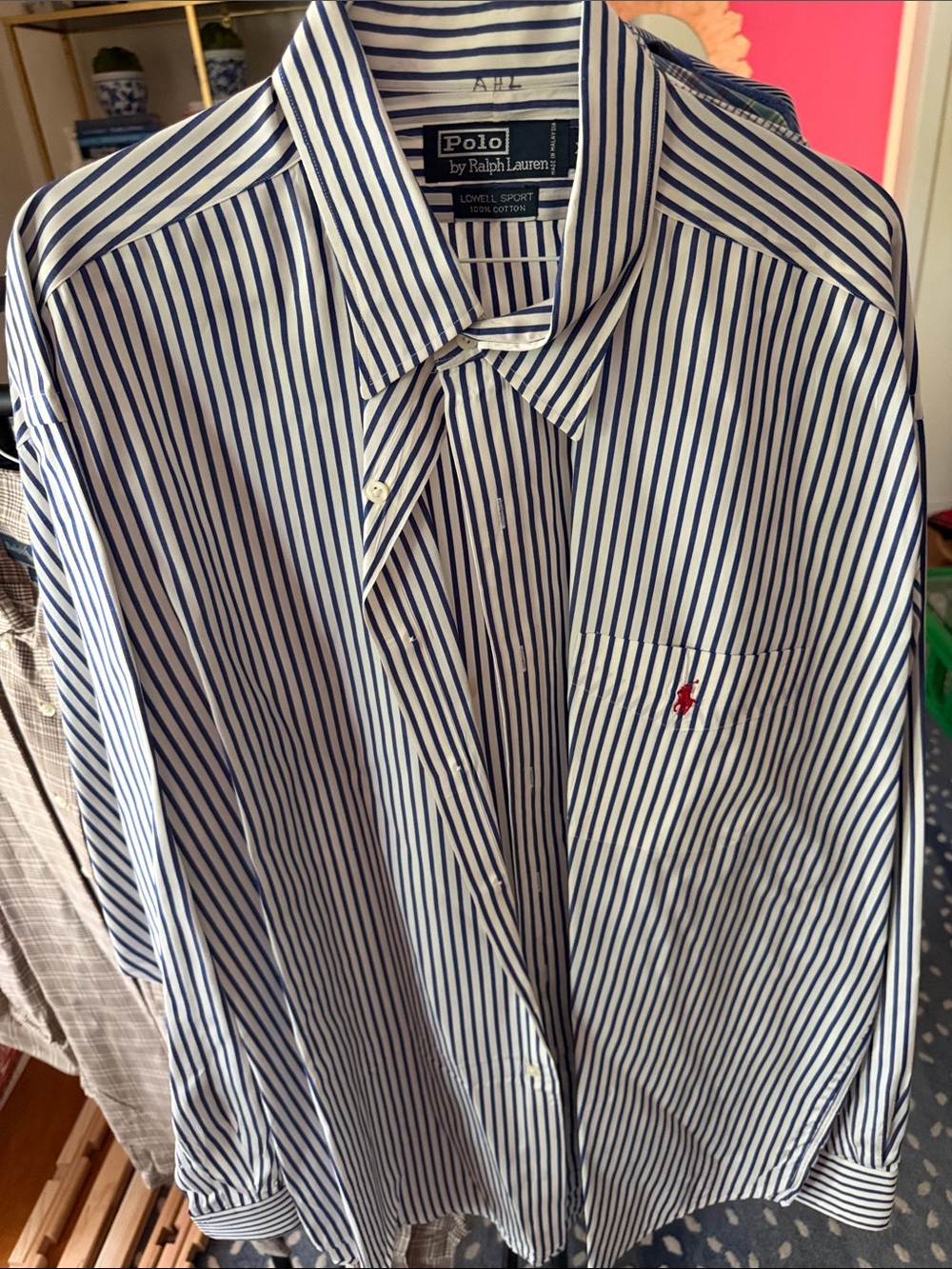 Polo by Ralph Lauren Navy and White Vertical Stripe Dress Shirt